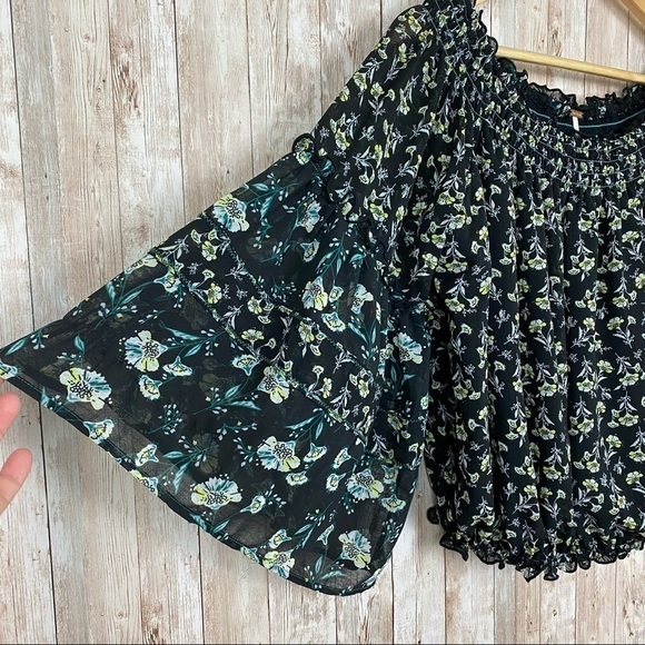 Free People Rose Valley Black Combo Off the Shoulder Floral Printed Blouse - Picture 6 of 13